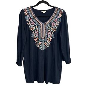 J Jill Floral Embroidered Blouse Size S